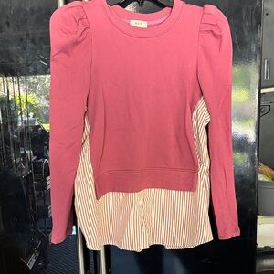 Mauve by Anthropologie Pink and Cream Striped Women's Top